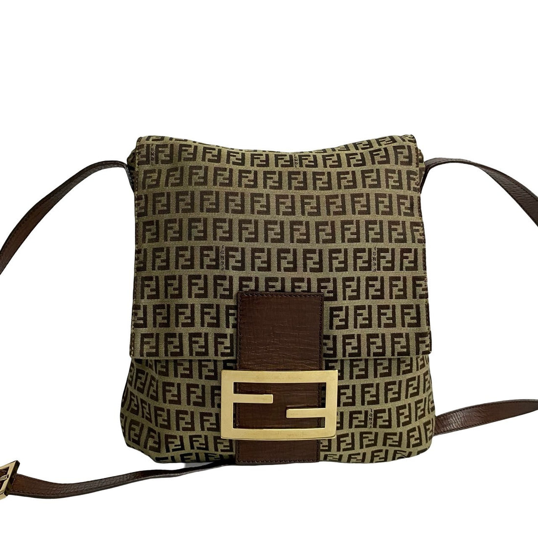 Fendi Zucchino Leather Nylon Shoulder Bag