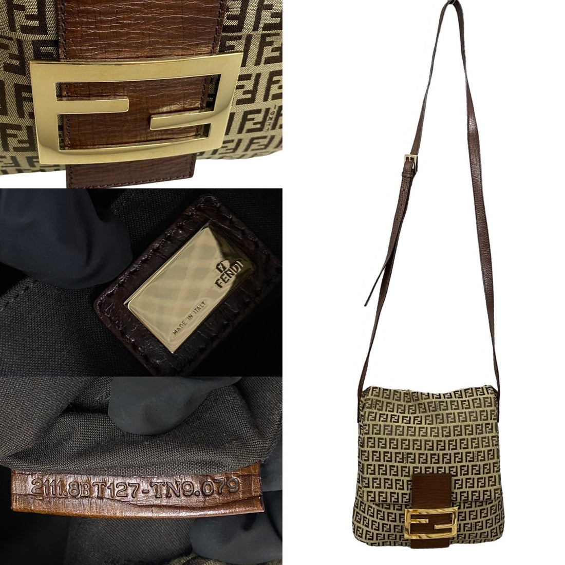 Fendi Zucchino Leather Nylon Shoulder Bag