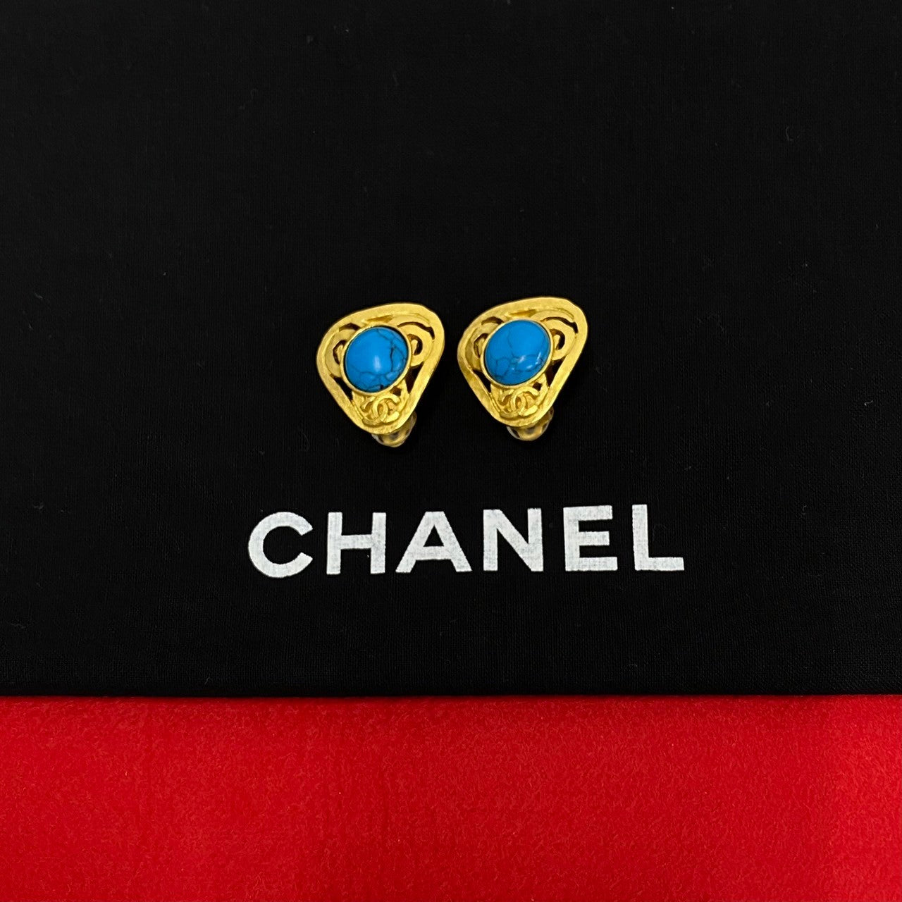 Chanel Vintage Turquoise Earrings Gold