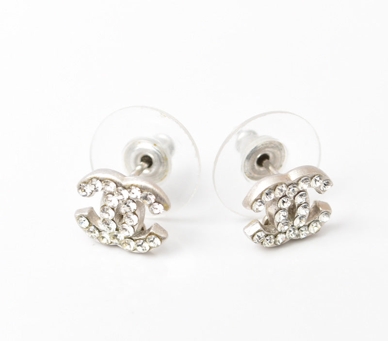 Chanel Rhinestone Earrings Silver