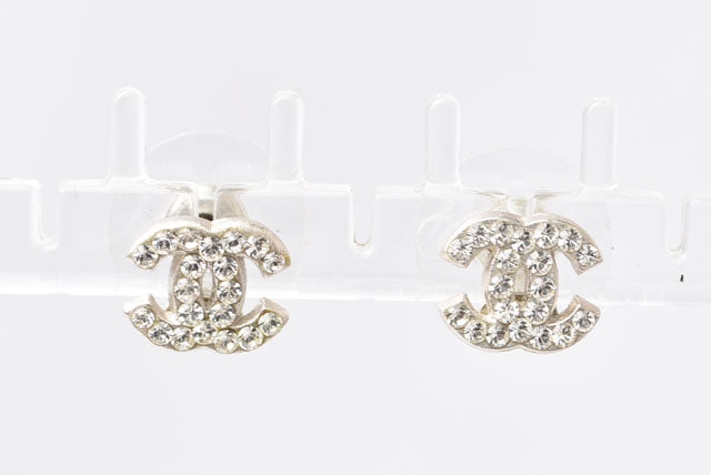 Chanel Rhinestone Earrings Silver in Great Condition