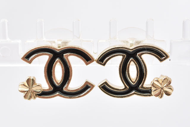 Chanel Earrings CC Mark Clover Black/Gold