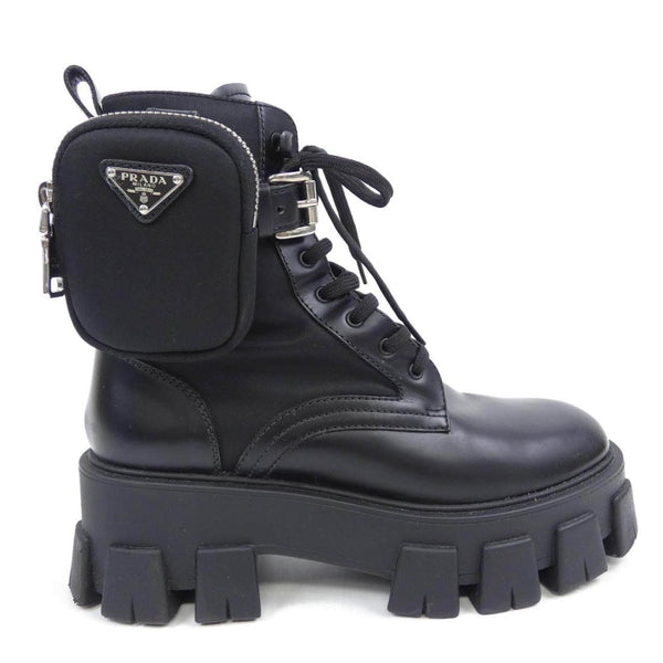 Prada Monolith Triangle Logo Leather Nylon Boots