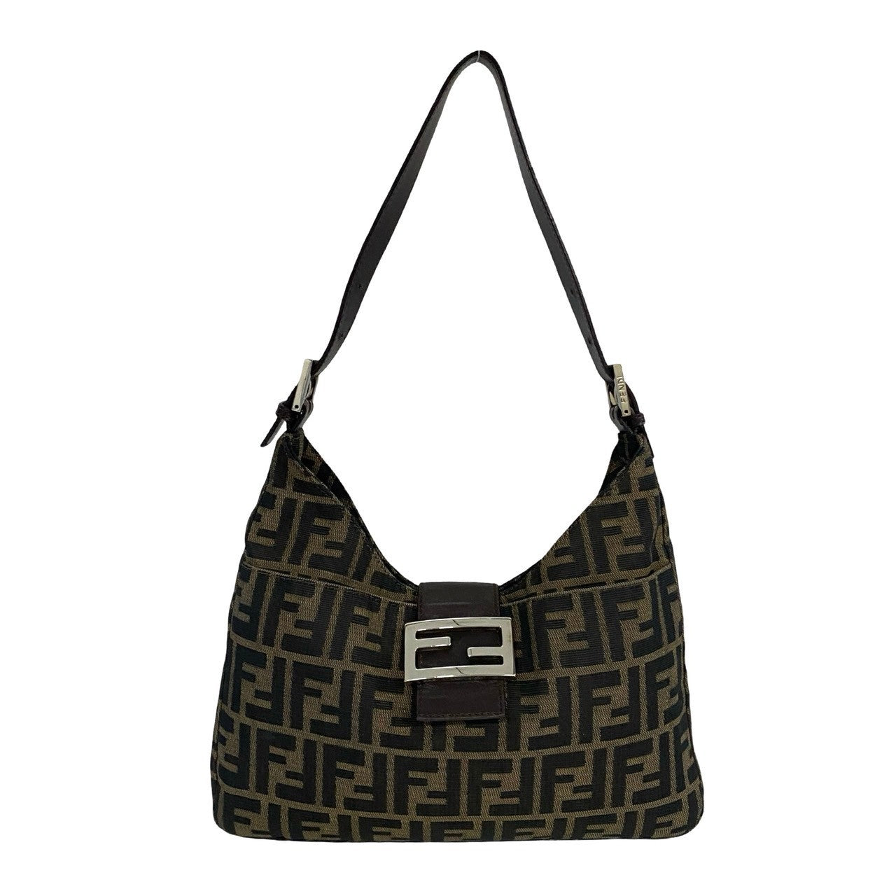 Fendi Mamma Baguette Leather Canvas Shoulder Bag