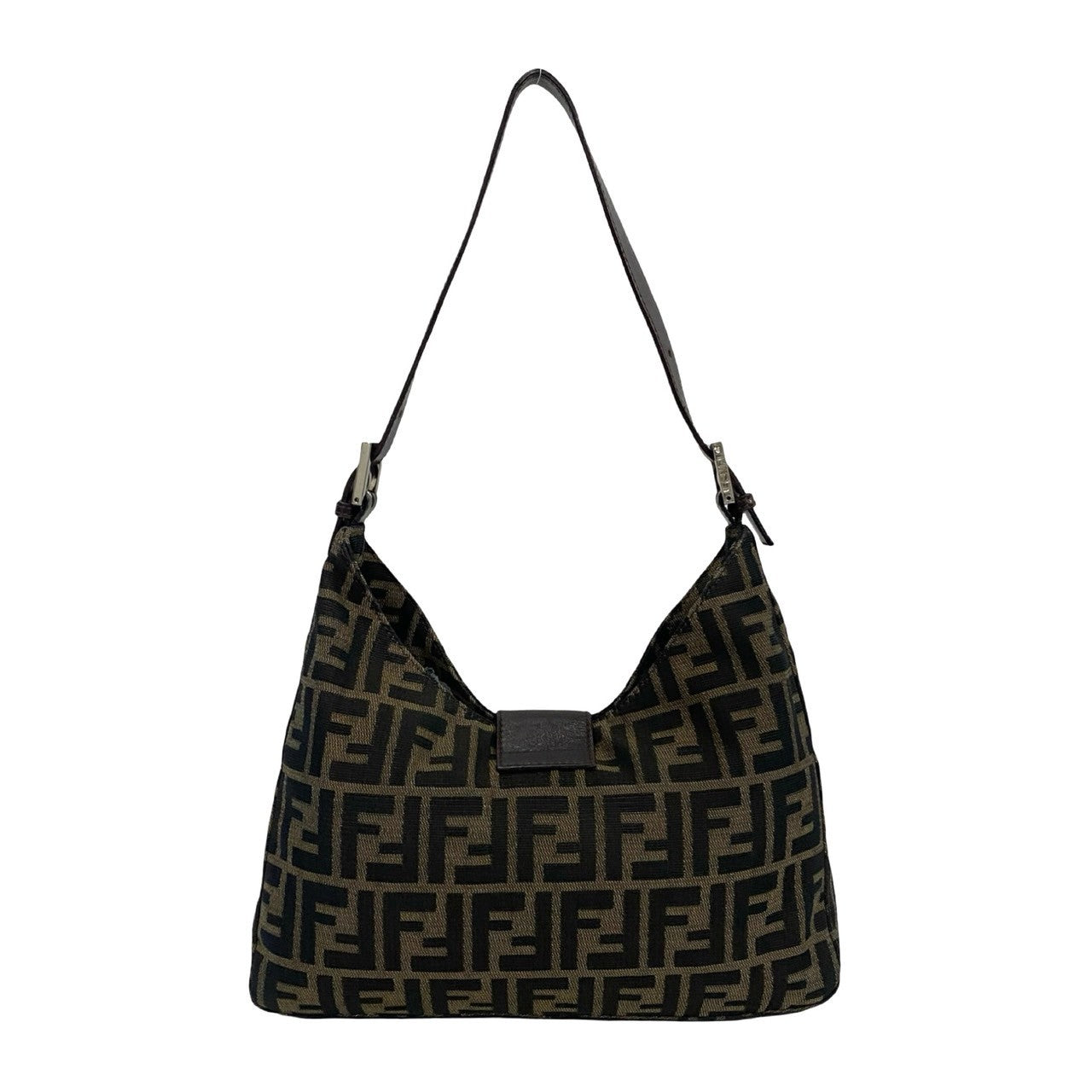 Fendi Mamma Baguette Leather Canvas Shoulder Bag