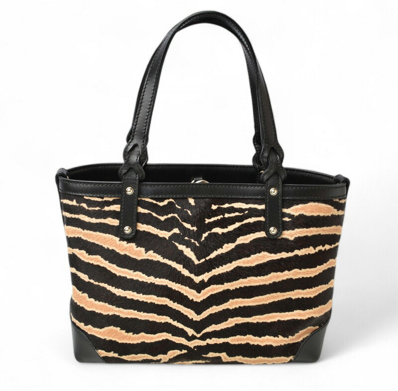 Gucci Leather Tote Bag Zebra Beige/Black