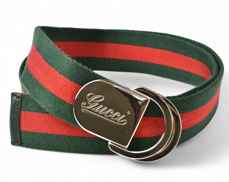 Gucci Belt 189812 Green/Red Silver Buckle