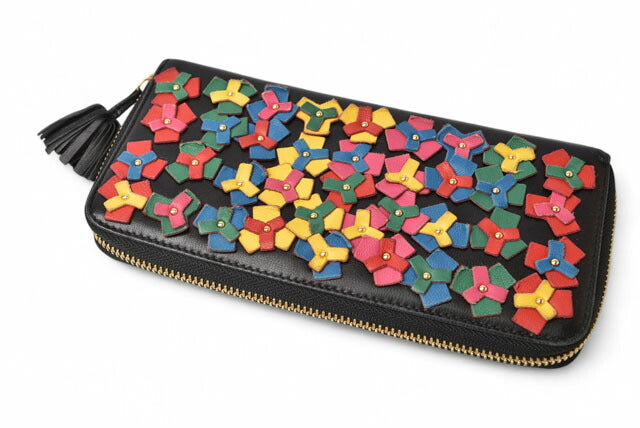 Loewe Lambskin Long Wallet Black Multicolor