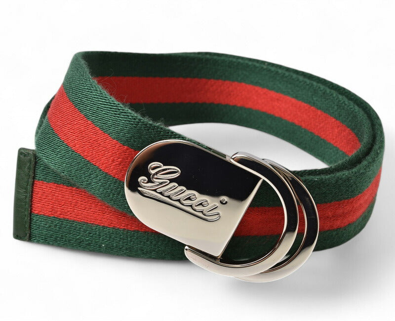 Gucci Belt 85/34 Green Red Silver Buckle