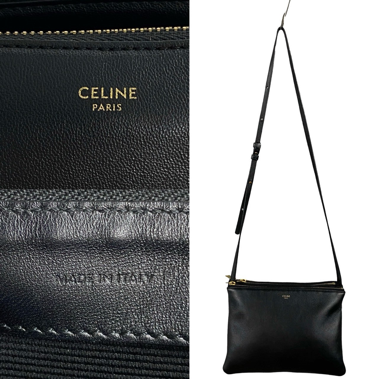 Celine Trio Leather Mini Shoulder Bag Black