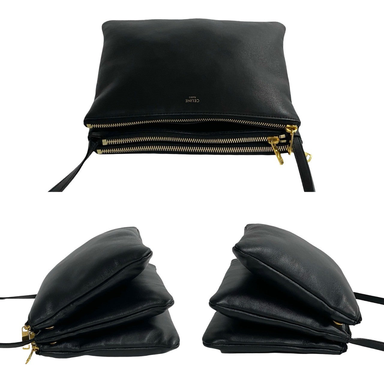 Celine Trio Leather Mini Shoulder Bag Black