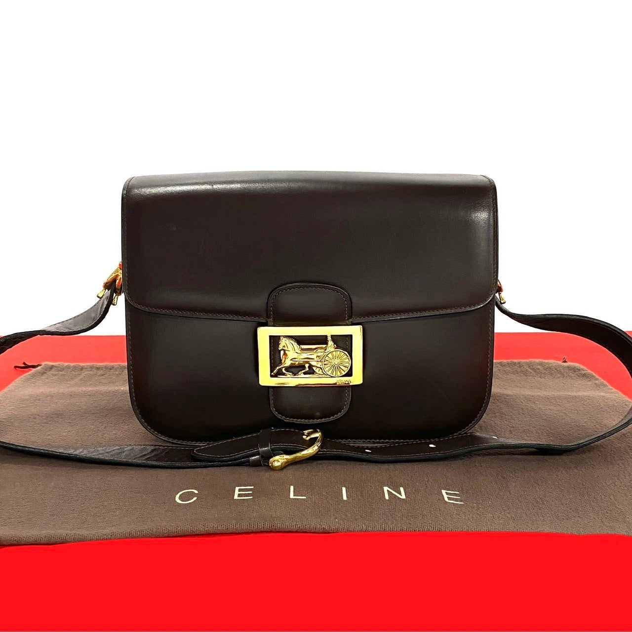 Celine Leather Shoulder Bag Brown