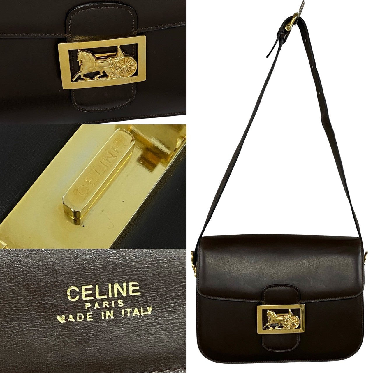 Celine Leather Shoulder Bag Brown