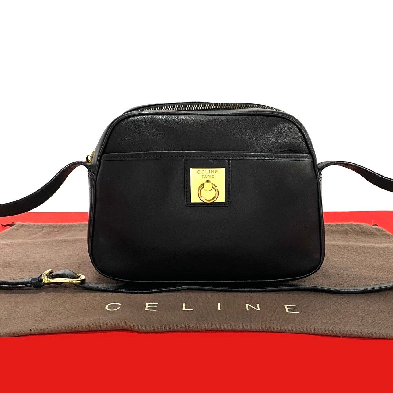 Celine Leather Shoulder Bag Black