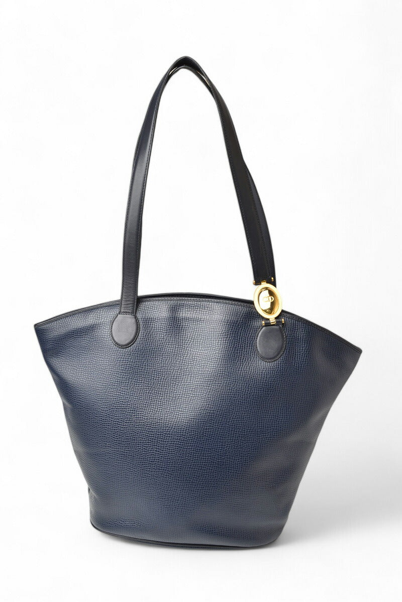 Christian Dior Vintage Leather Tote Bag Navy