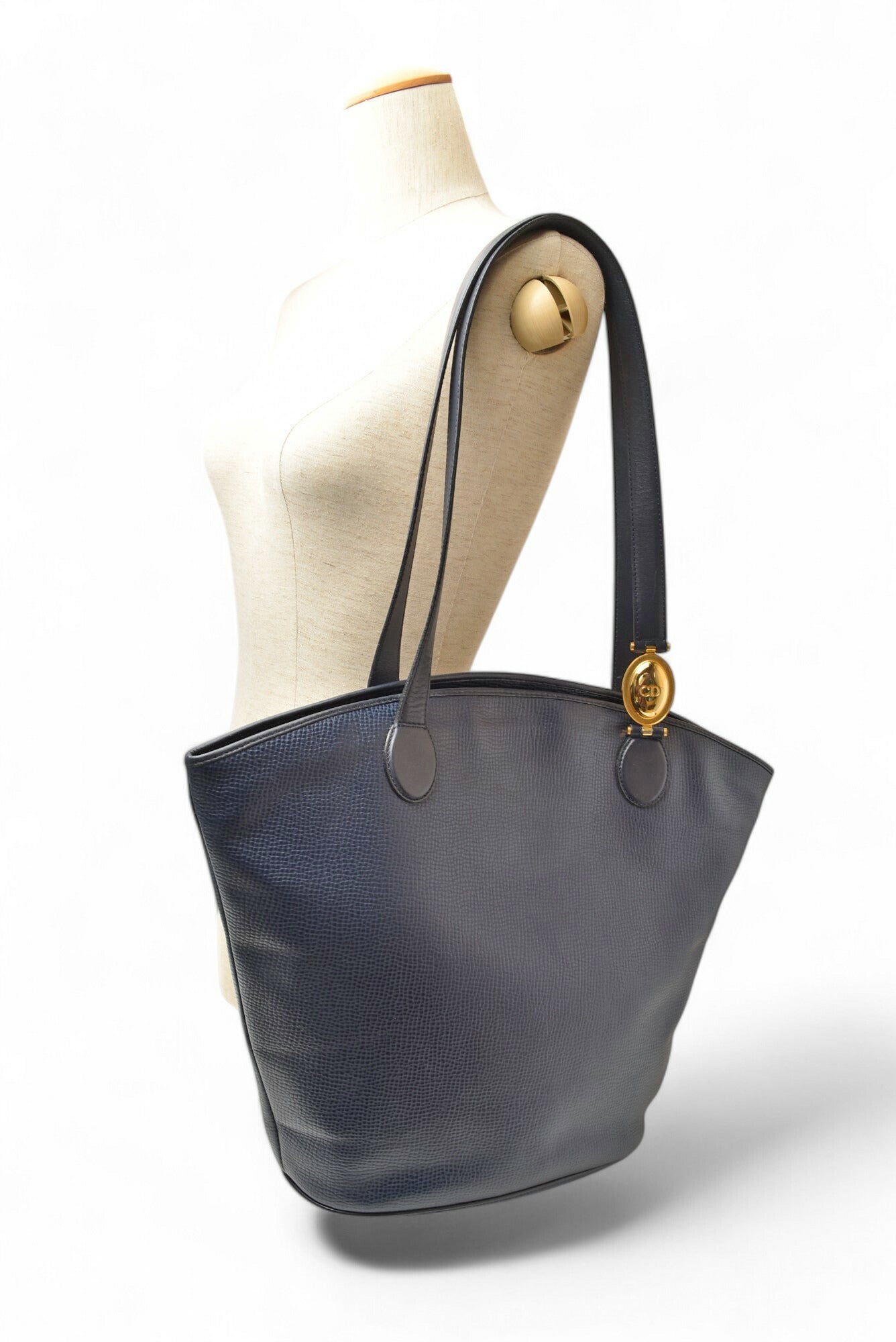 Christian Dior Vintage Leather Tote Bag Navy