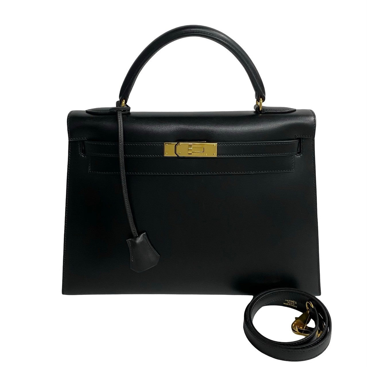 Hermes Kelly 32 Leather 2way Handbag Black