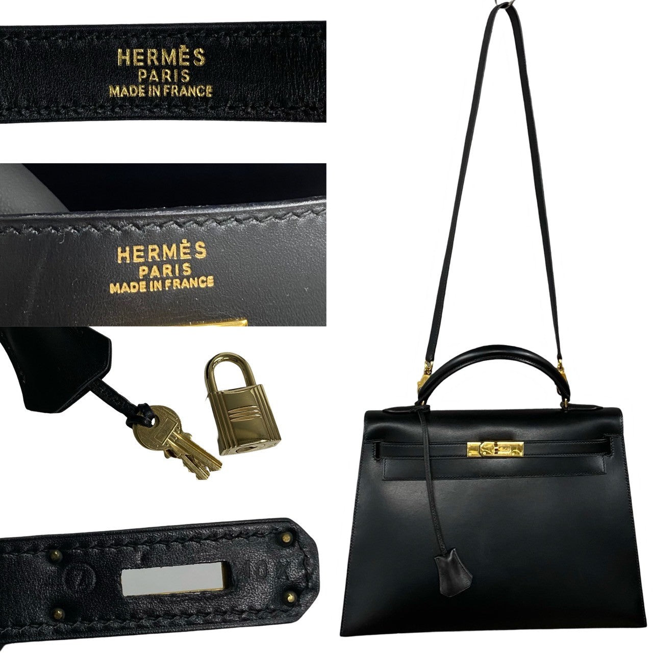 Hermes Kelly 32 Leather 2way Handbag Black