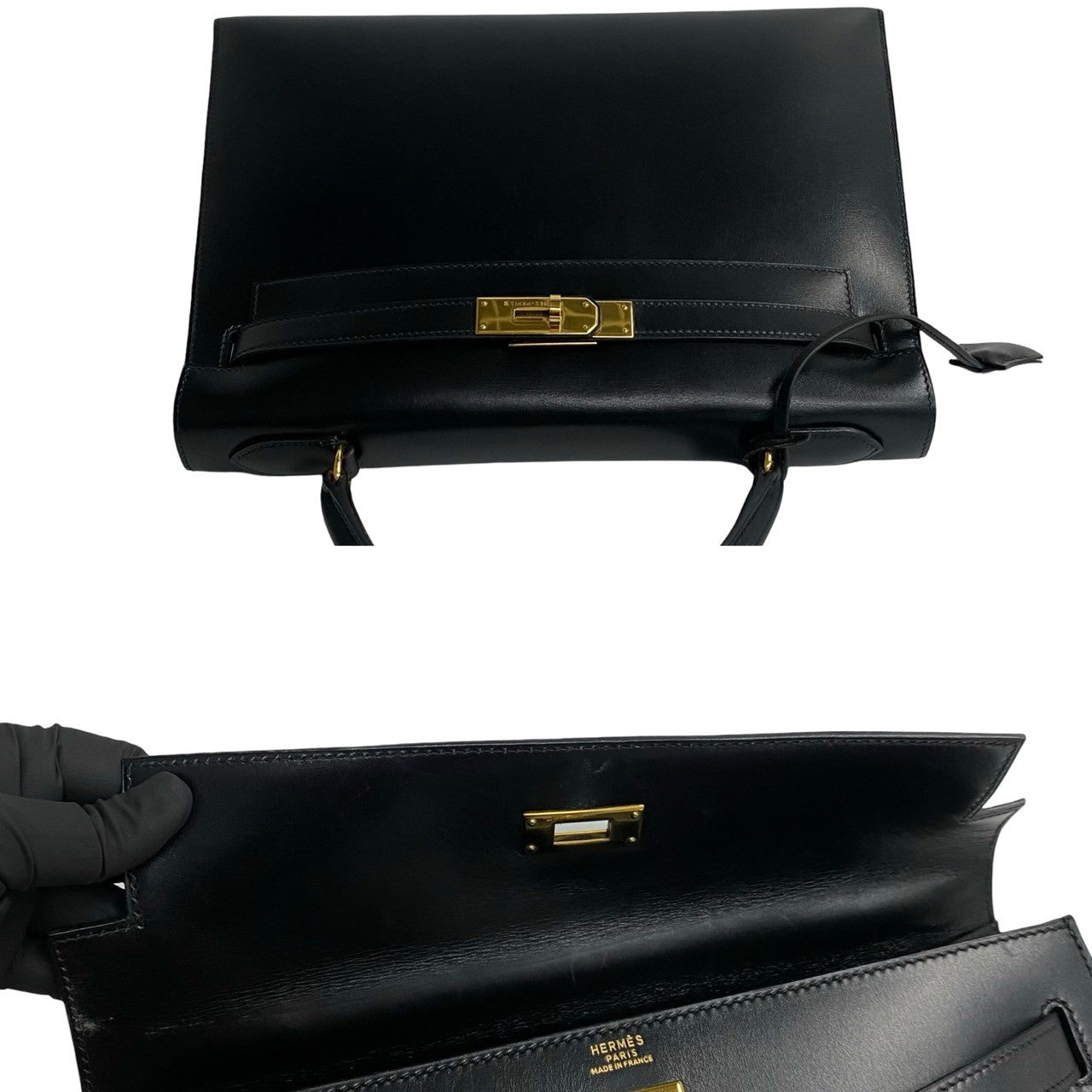 Hermes Kelly 32 Leather 2way Handbag Black