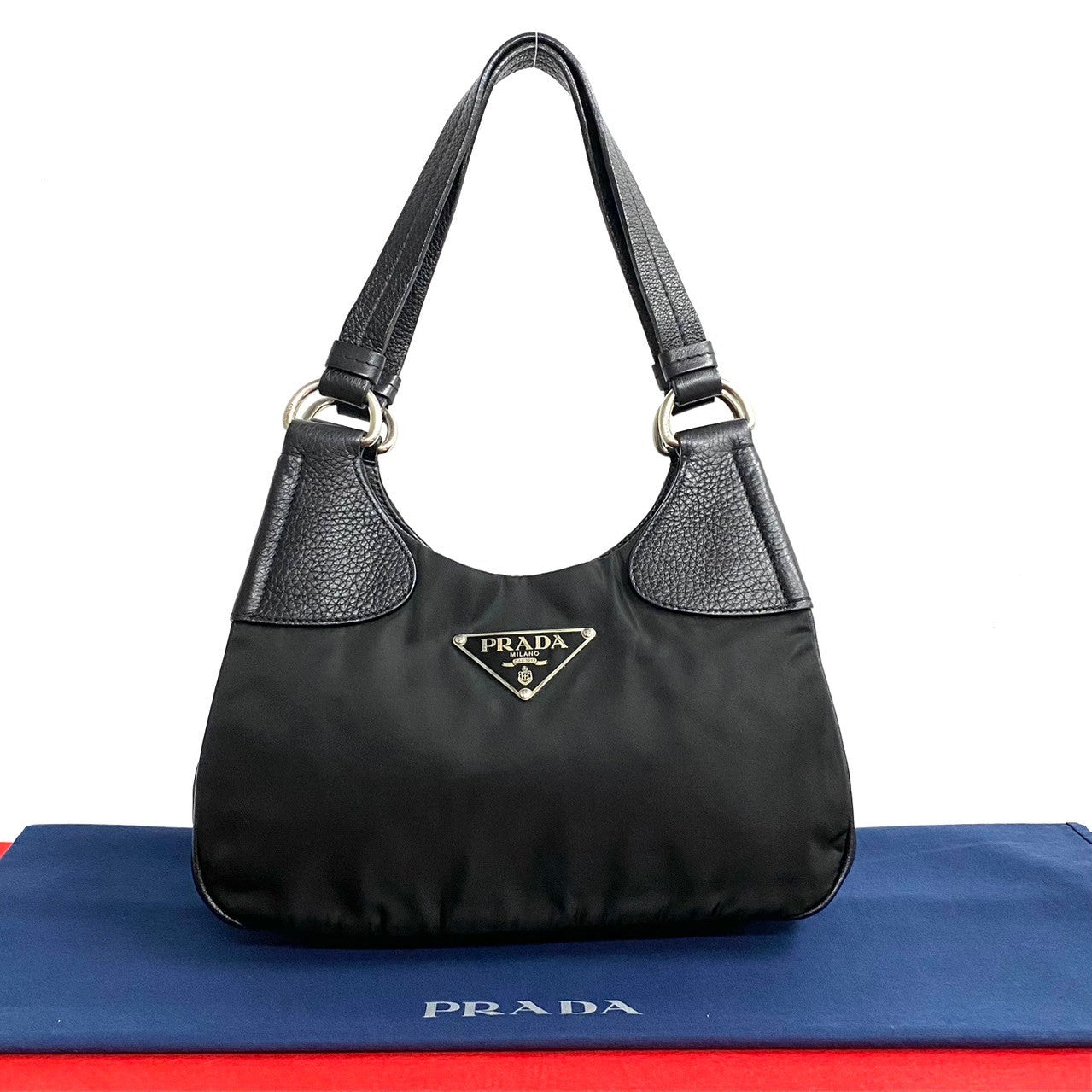 Prada Nylon Leather Handbag Black