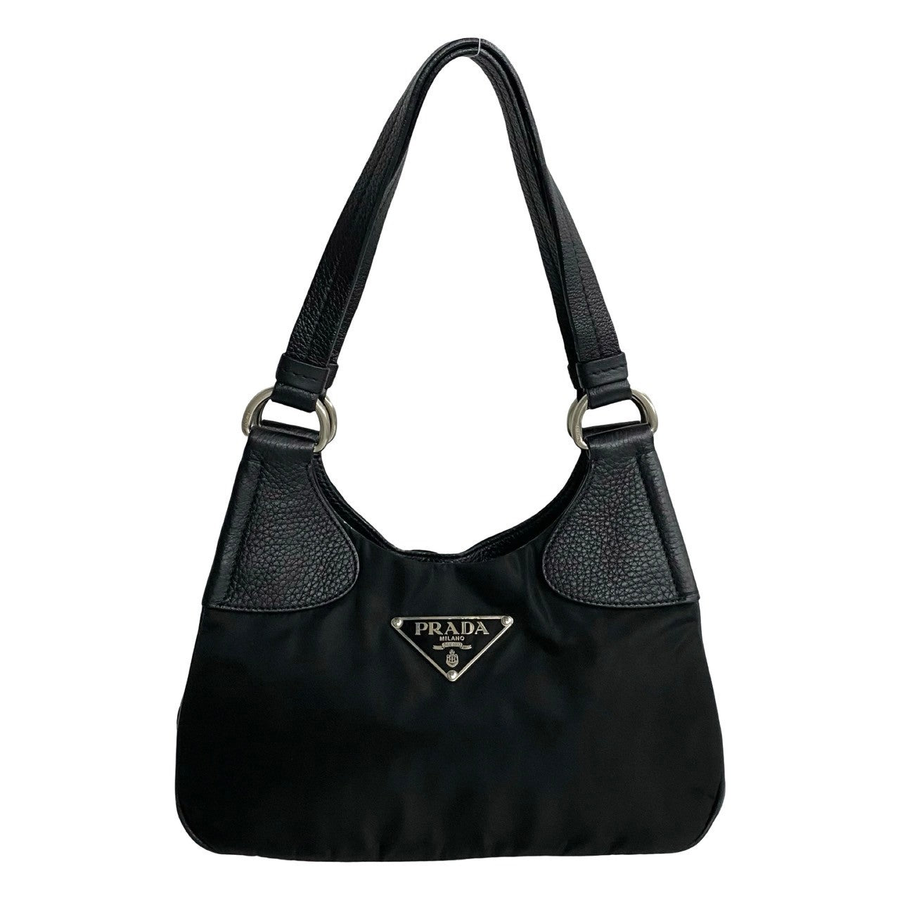 Prada Nylon Leather Handbag Black