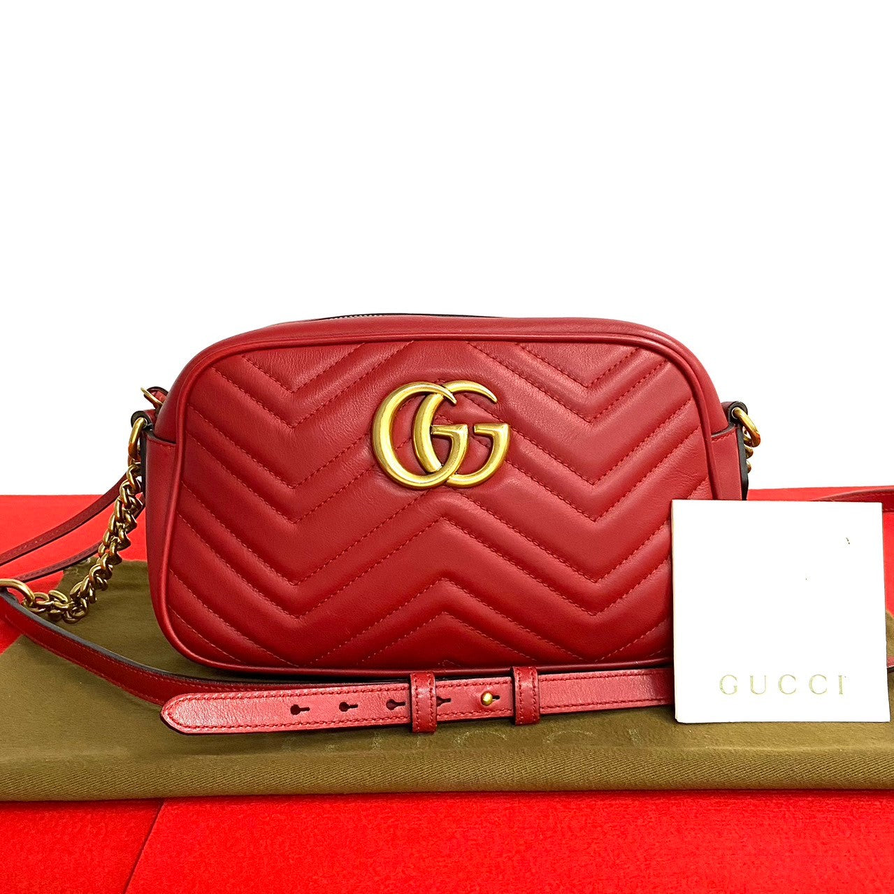 Gucci GG Marmont Leather Mini Shoulder Bag Red