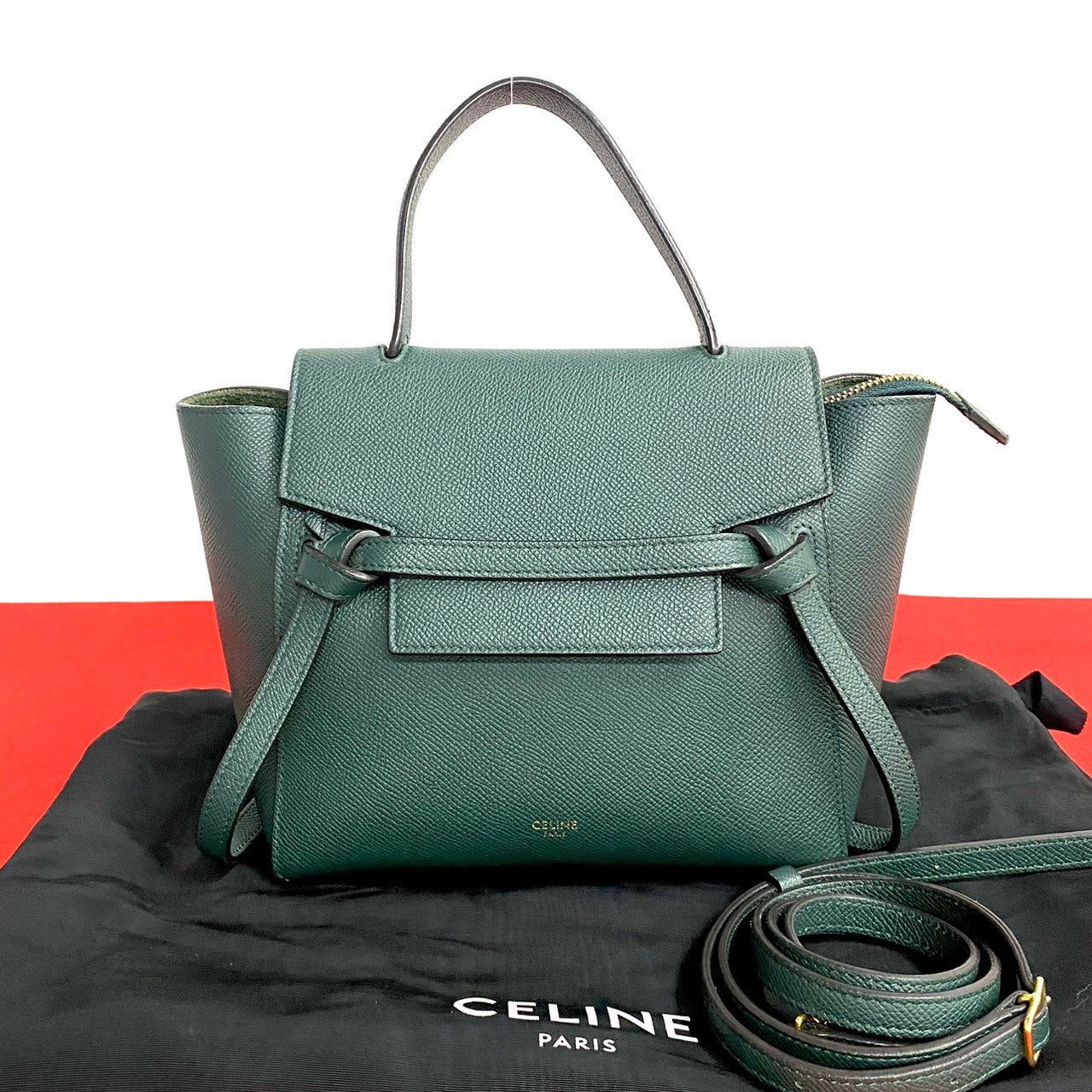 Celine Leather Belt Bag Nano Green