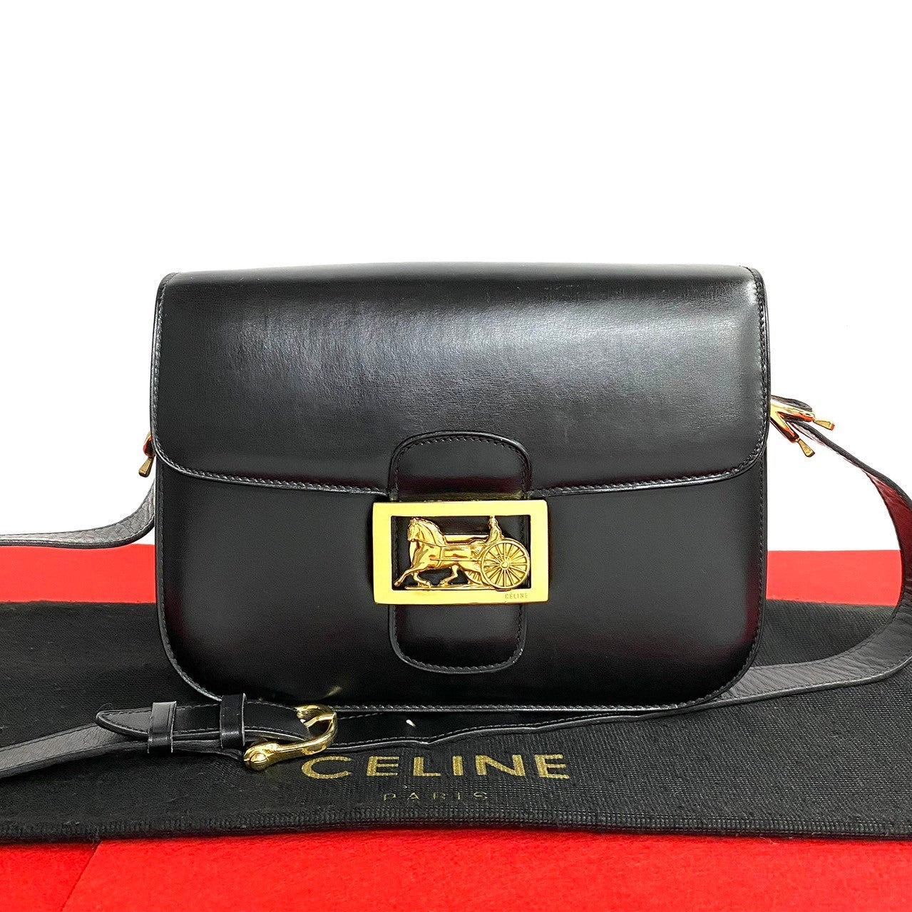 Celine Leather Shoulder Bag Black