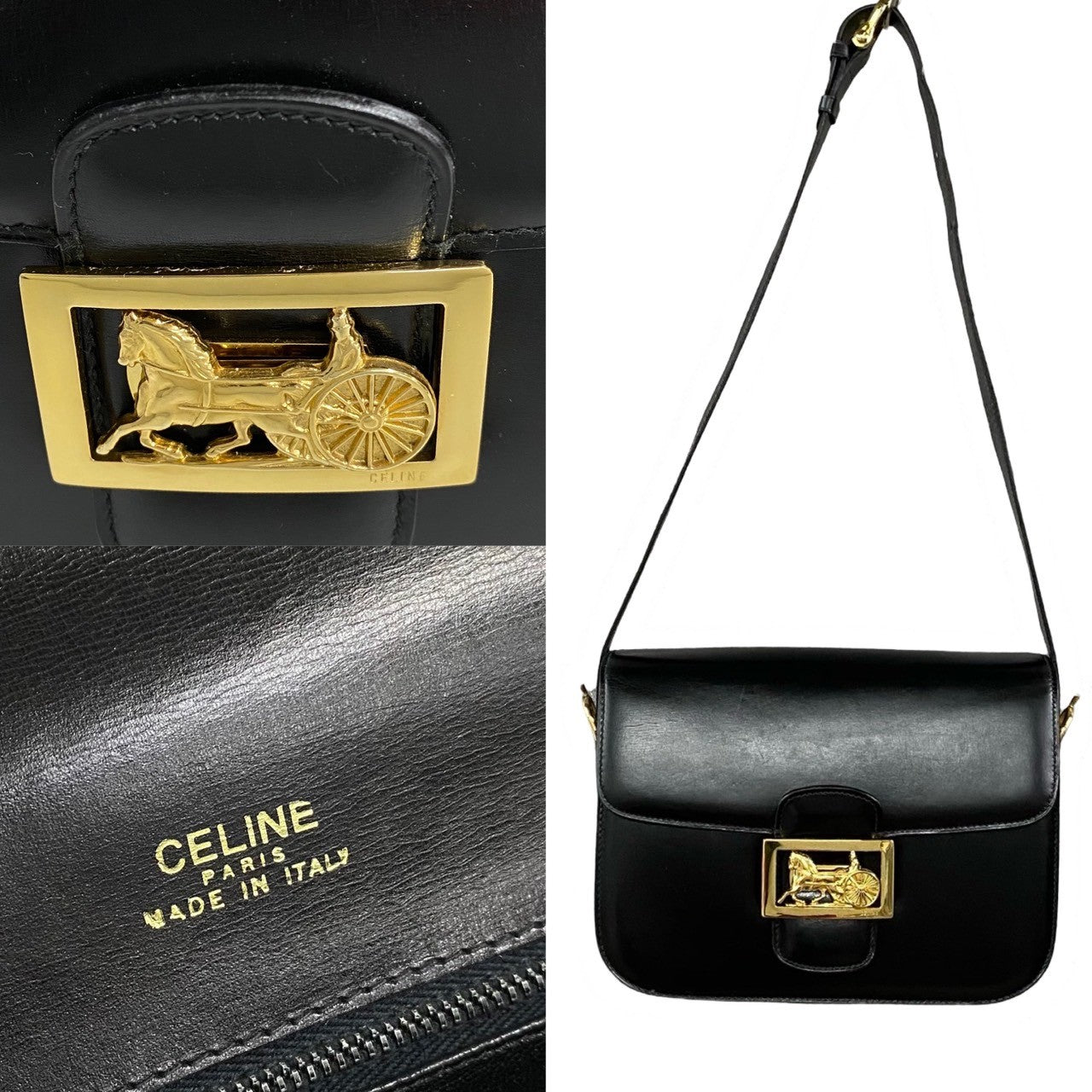 Celine Leather Shoulder Bag Black