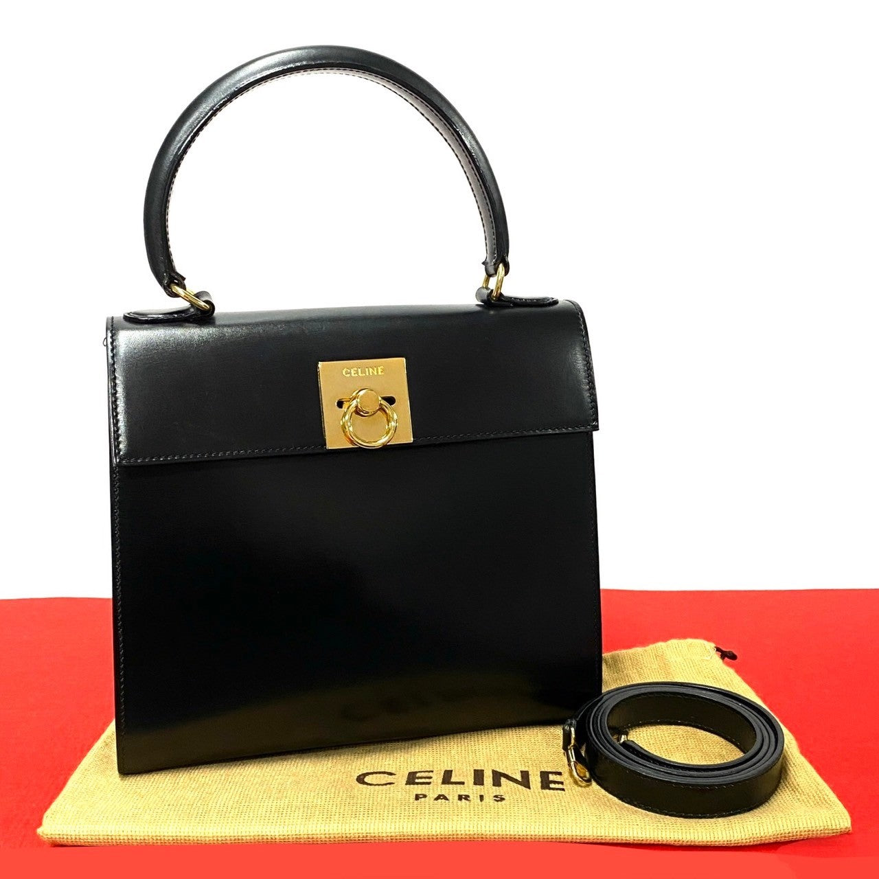 Celine Leather 2way Shoulder Handbag Black