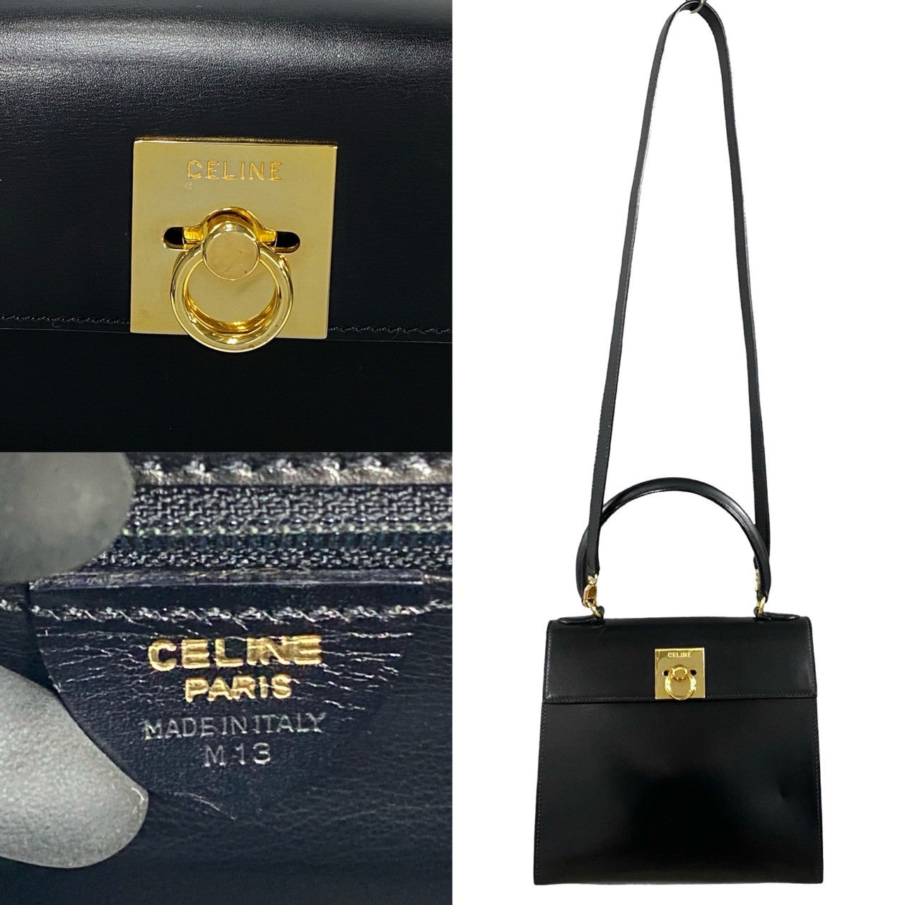 Celine Leather 2way Shoulder Handbag Black