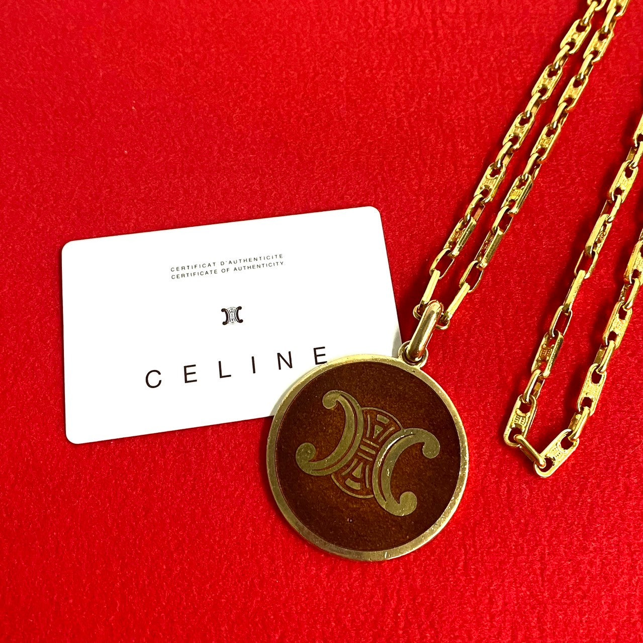 Celine Vintage Blazon Triomphe Logo Chain Necklace