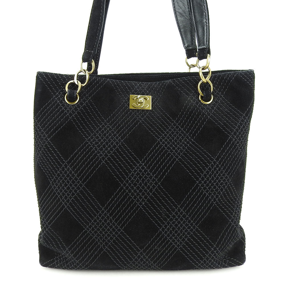 Chanel Suede Tote Bag Black Coco Mark