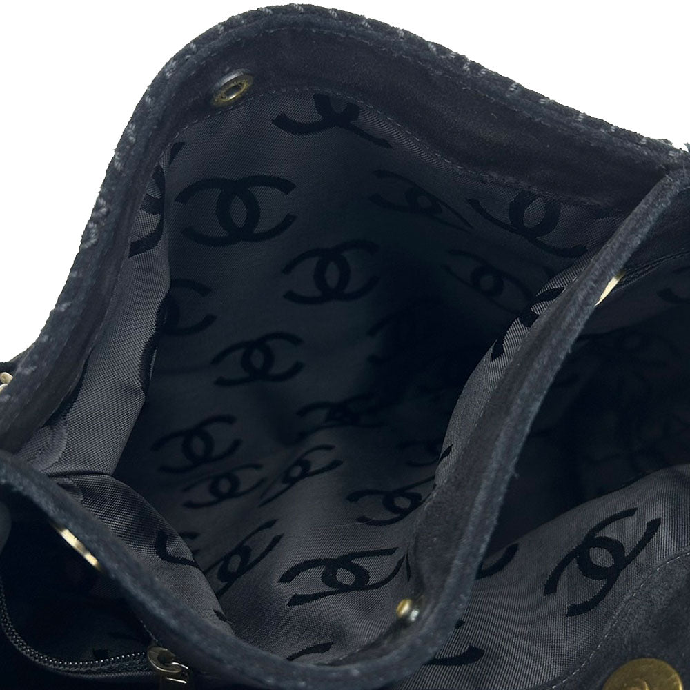 Chanel Suede Tote Bag Black Coco Mark