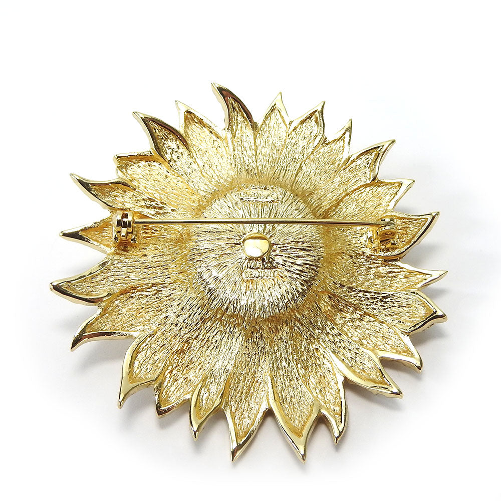 Christian Dior Metal Brooch Gold Rhinestone