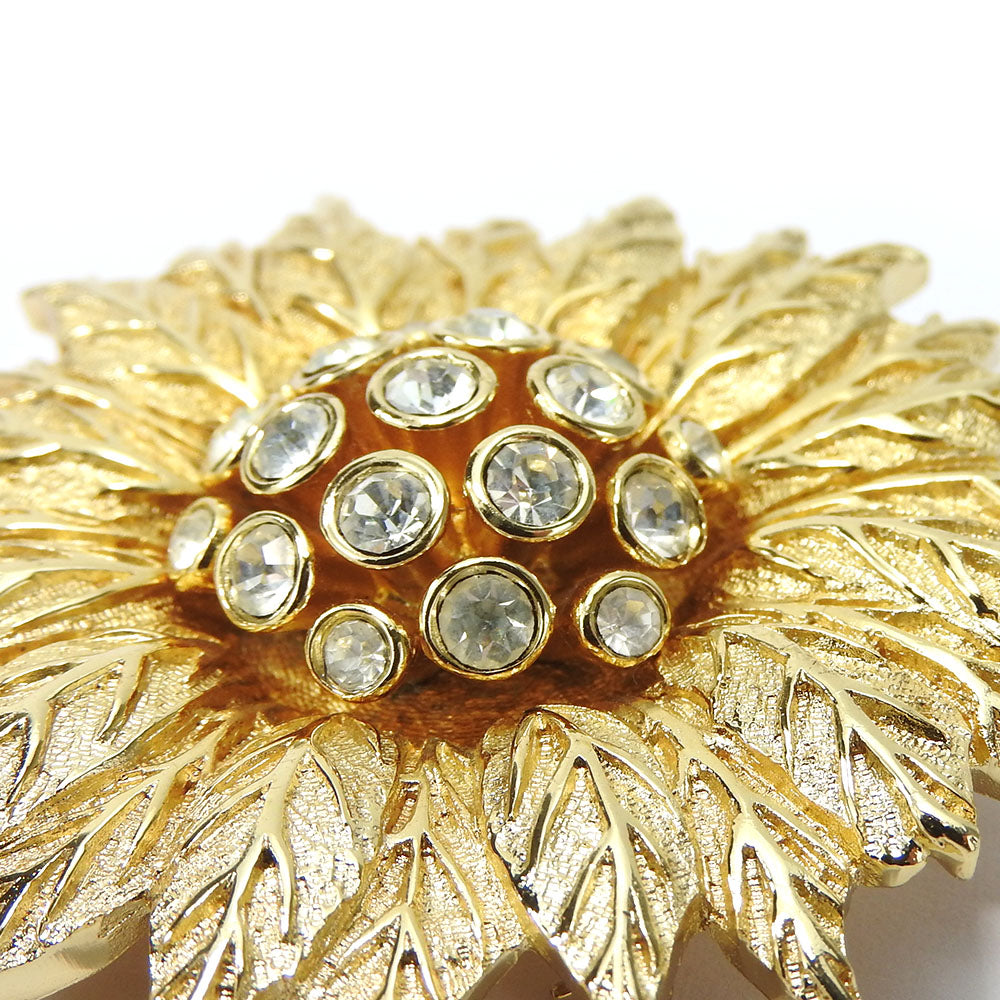 Christian Dior Metal Brooch Gold Rhinestone