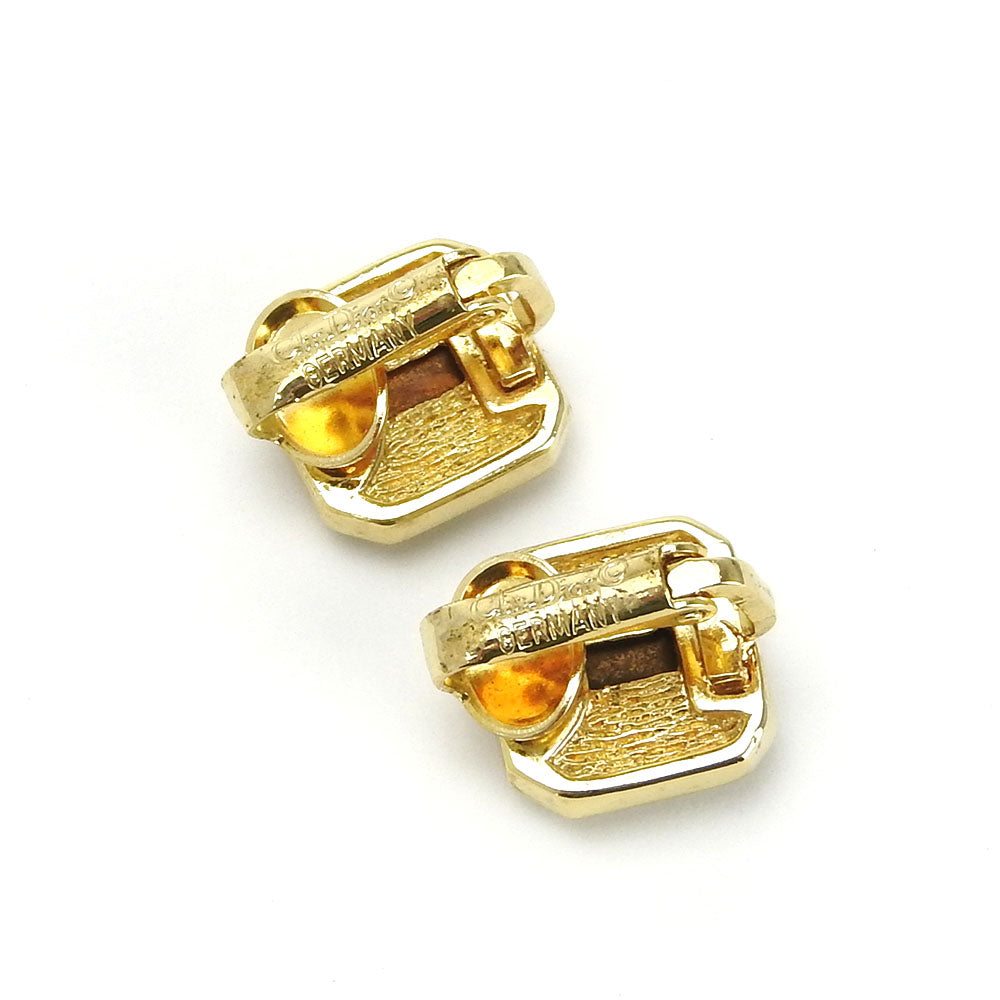 Christian Dior Metal Rhinestone Earrings Gold Vintage