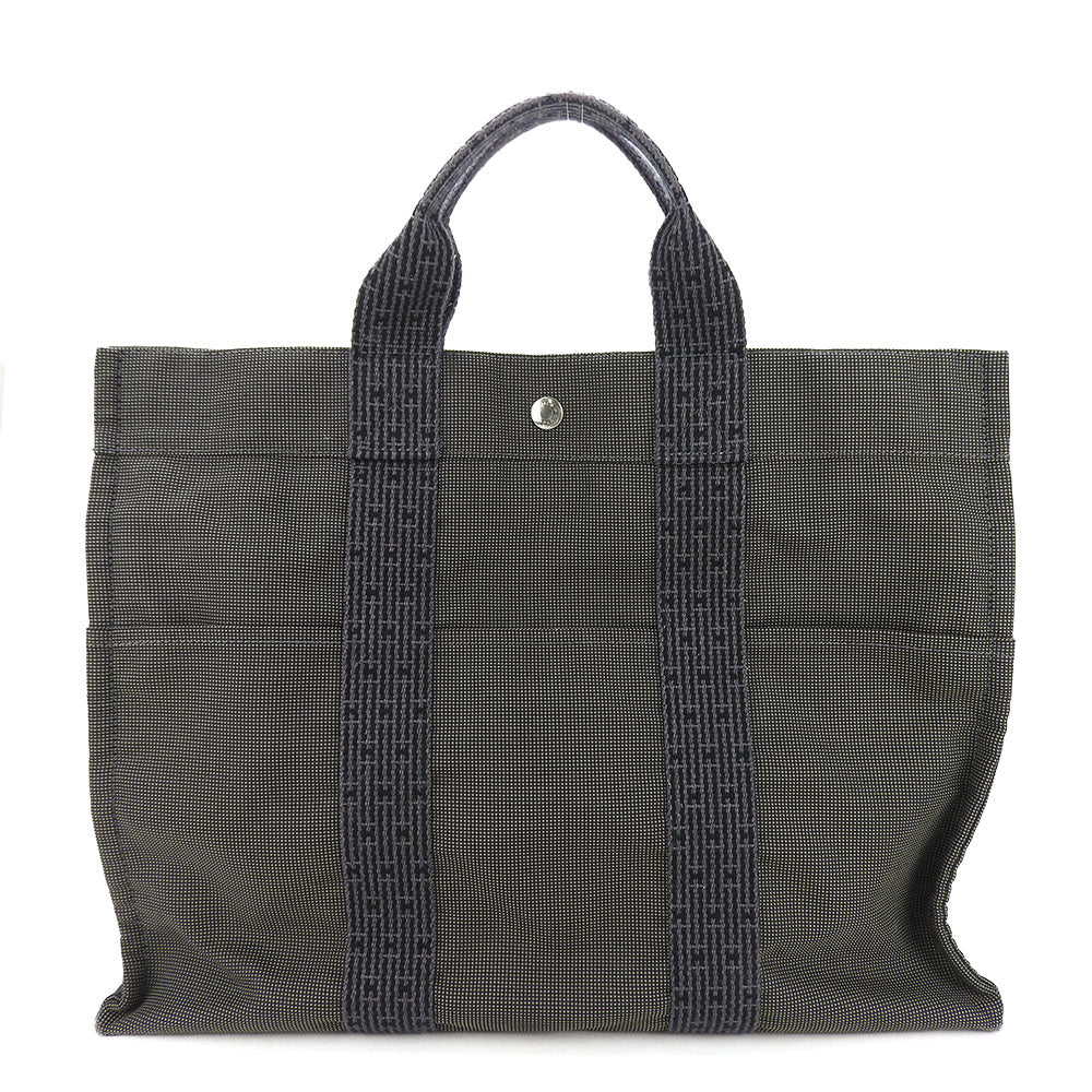 Hermes Her Line Canvas Tote Bag MM Gray