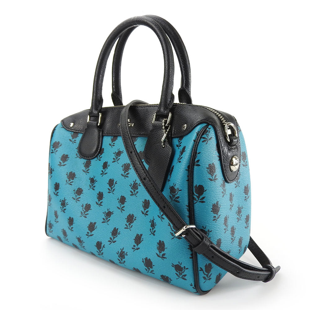 Coach Handbag F38160 PVC Canvas Leather Turquoise