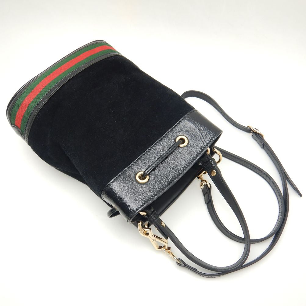 Gucci Small Bucket Bag Suede Patent Leather