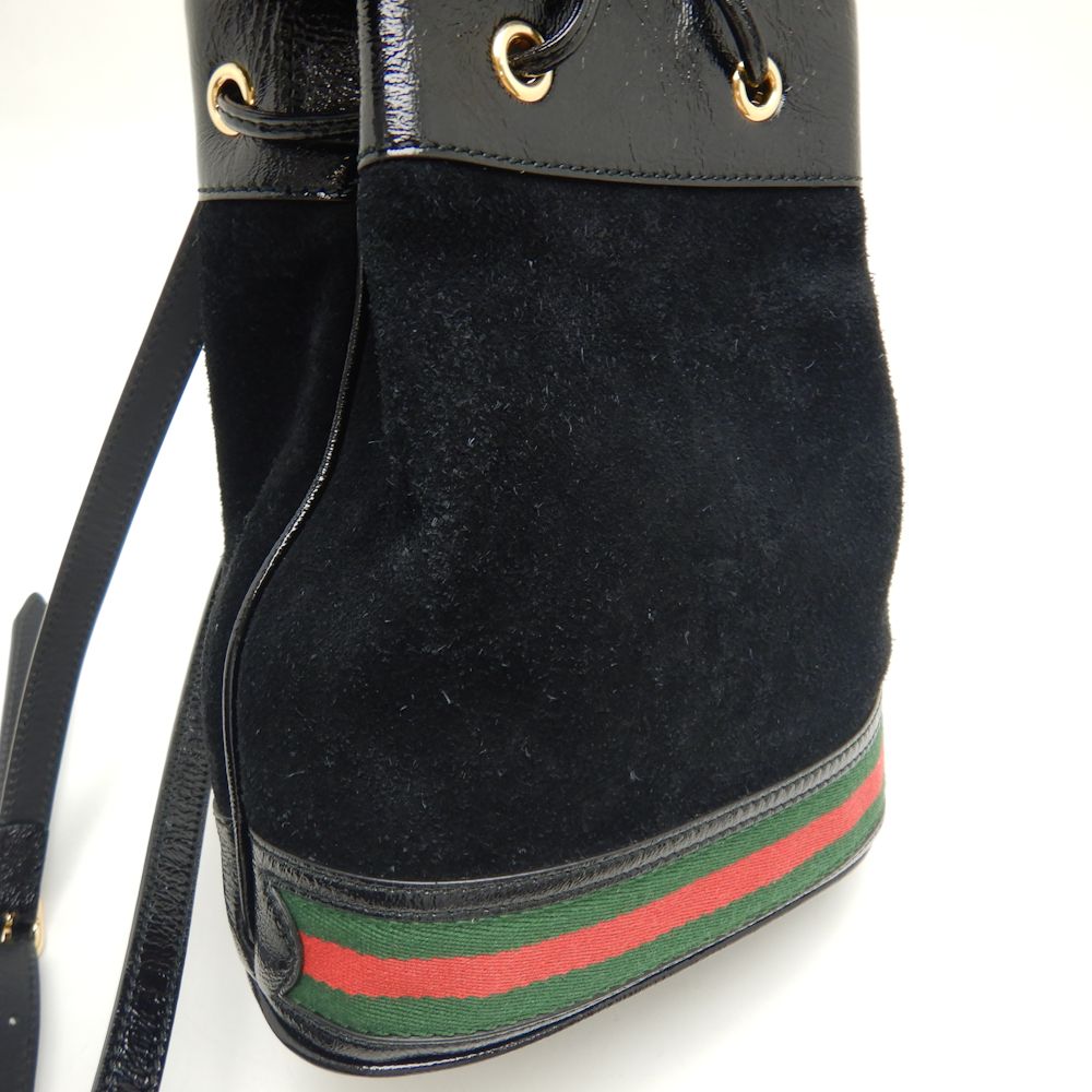 Gucci Small Bucket Bag Suede Patent Leather