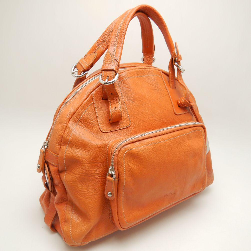 Furla Leather Mini Boston Bag Orange