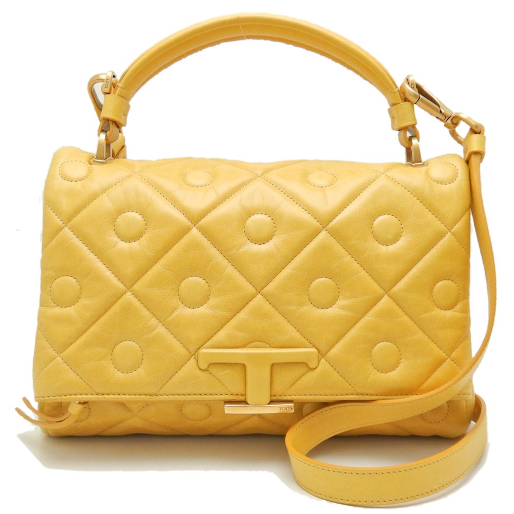 TOD'S Signature 2WAY Lamb Leather Handbag Yellow