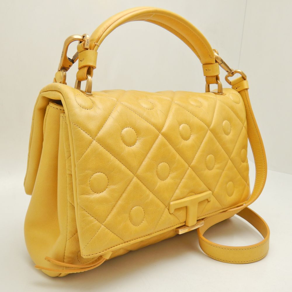 TOD'S Signature 2WAY Lamb Leather Handbag Yellow