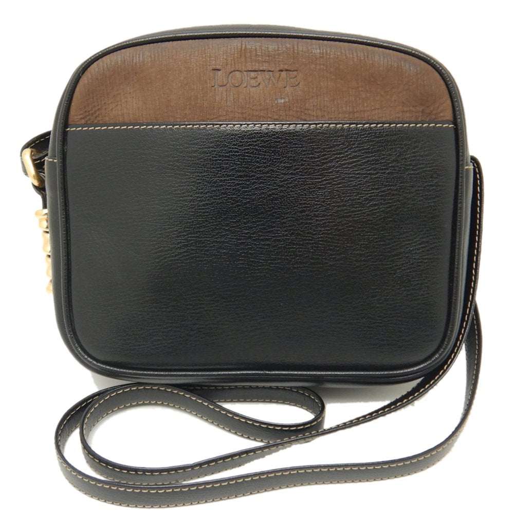 Loewe Leather Velazquez Shoulder Bag Black Brown