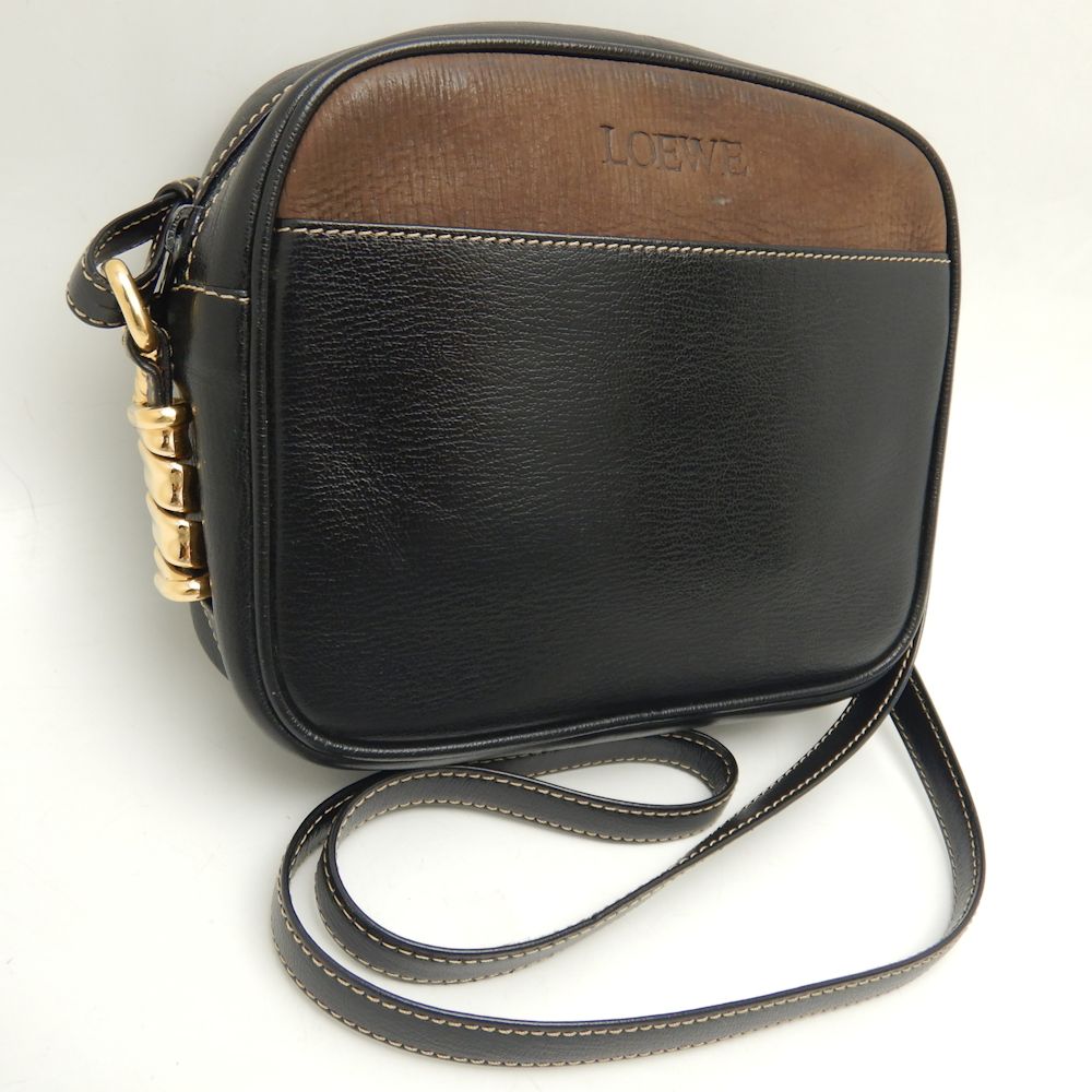 Loewe Leather Velazquez Shoulder Bag Black Brown