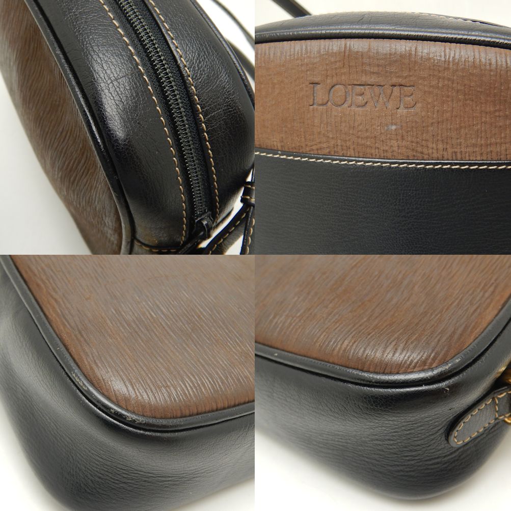 Loewe Leather Velazquez Shoulder Bag Black Brown