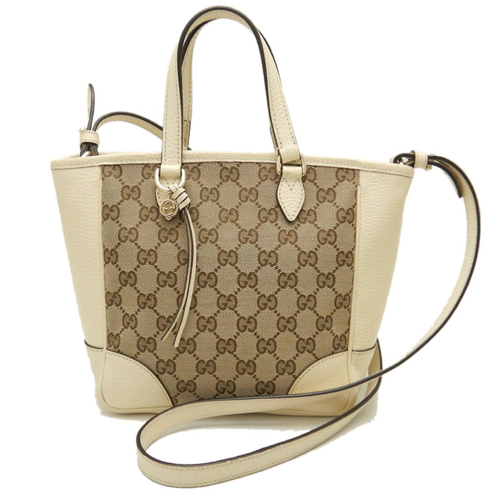 Gucci GG Canvas Leather 2WAY Handbag Beige Ivory