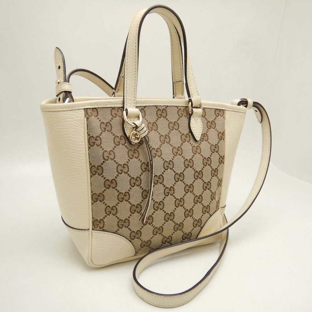 Gucci GG Canvas Leather 2WAY Handbag Beige Ivory