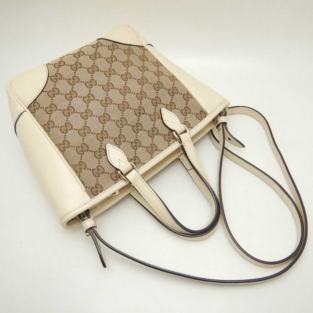 Gucci GG Canvas Leather 2WAY Handbag Beige Ivory